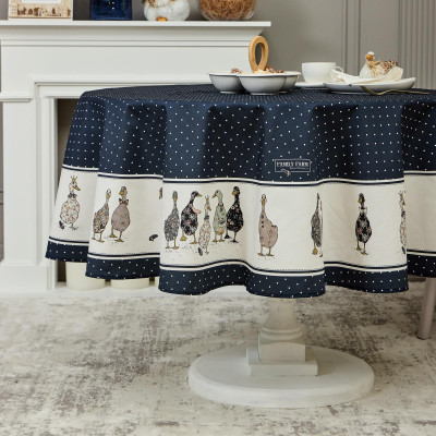 Скатерть круглая "FAMILY FARM" 190см ,синий, 100% хлопок, твил, с пропиткой LEFARD 850-742-22-5