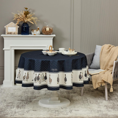 Скатерть круглая "FAMILY FARM" 190см ,синий, 100% хлопок, твил, с пропиткой LEFARD 850-742-22-6