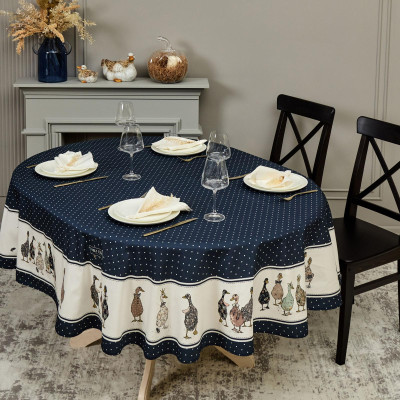 Скатерть овальная "FAMILY FARM" 190х220см ,синий, 100% хлопок, твил, с пропиткой LEFARD 850-742-24