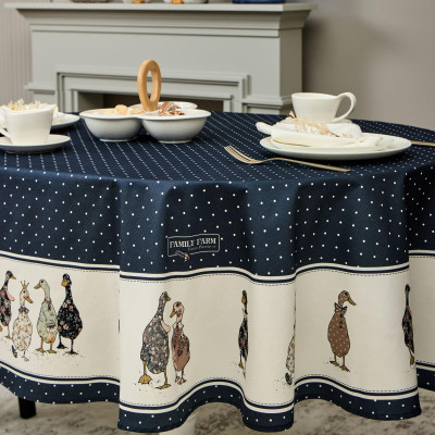 Скатерть овальная "FAMILY FARM" 160х190см ,синий, 100% хлопок, твил, с пропиткой LEFARD 850-742-25-1
