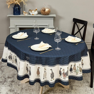 Скатерть овальная "FAMILY FARM" 160х220 см ,синий, 100% хлопок, твил, с пропиткой LEFARD 850-742-26-6