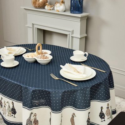 Скатерть овальная "FAMILY FARM" 140х180см ,синий,100% хлопок,твил,с пропиткой LEFARD 850-742-27-2