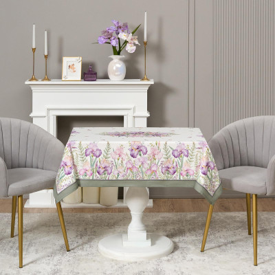 Скатерть ирисы 110х140см ,белый, 100% хлопок,твил пропитка LEFARD 850-743-20-9