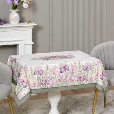 Скатерть ирисы 110х140см ,белый, 100% хлопок,твил пропитка LEFARD 850-743-20-10