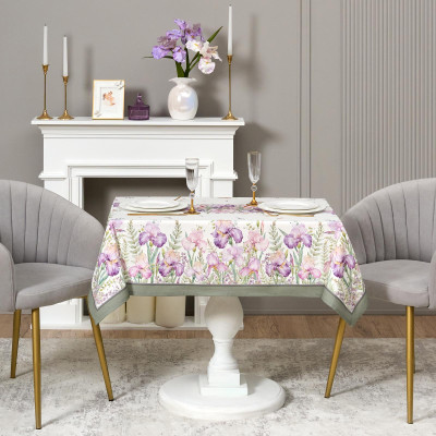 Скатерть ирисы 110х140см ,белый, 100% хлопок,твил пропитка LEFARD 850-743-20