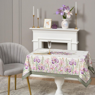 Скатерть ирисы 110х140см ,белый, 100% хлопок,твил пропитка LEFARD 850-743-20-4