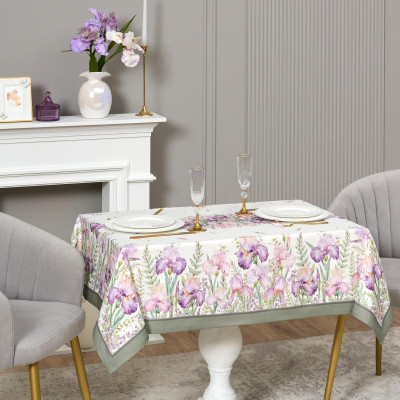 Скатерть ирисы 110х140см ,белый, 100% хлопок,твил пропитка LEFARD 850-743-20-5