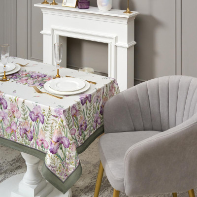 Скатерть ирисы 110х140см ,белый, 100% хлопок,твил пропитка LEFARD 850-743-20-6