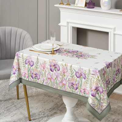 Скатерть ирисы 110х140см ,белый, 100% хлопок,твил пропитка LEFARD 850-743-20-8