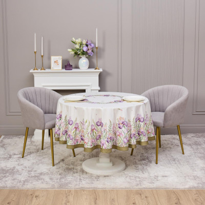 Скатерть круглая "ИРИСЫ" 190см ,белый, 100% хлопок, твил, с пропиткой LEFARD 850-743-22