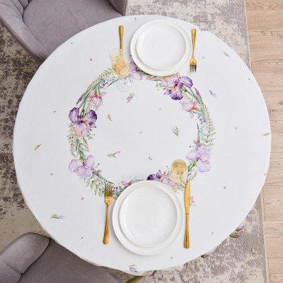 Скатерть круглая "ИРИСЫ" 190см ,белый, 100% хлопок, твил, с пропиткой LEFARD 850-743-22-5