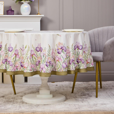 Скатерть круглая "ИРИСЫ" 190см ,белый, 100% хлопок, твил, с пропиткой LEFARD 850-743-22-6