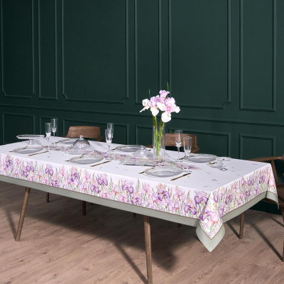 Скатерть "ИРИСЫ" 140х300см ,белый, 100% хлопок,твил пропитка LEFARD 850-743-24-11