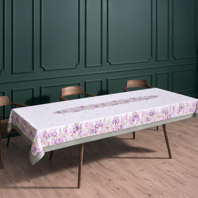 Скатерть "ИРИСЫ" 140х300см ,белый, 100% хлопок,твил пропитка LEFARD 850-743-24-12