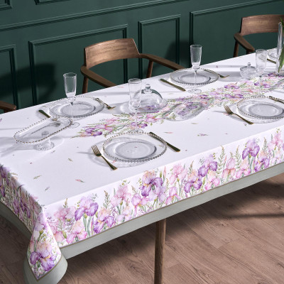 Скатерть "ИРИСЫ" 140х300см ,белый, 100% хлопок,твил пропитка LEFARD 850-743-24-1