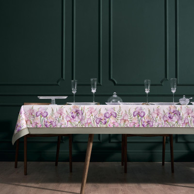 Скатерть "ИРИСЫ" 140х300см ,белый, 100% хлопок,твил пропитка LEFARD 850-743-24-6