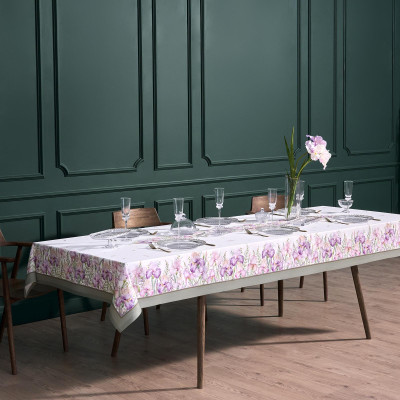 Скатерть "ИРИСЫ" 140х300см ,белый, 100% хлопок,твил пропитка LEFARD 850-743-24-8