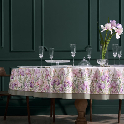 Скатерть круглая "ИРИСЫ" ,d220см, 100% хлопок,твил c пропиткой, белый LEFARD 850-743-25-10