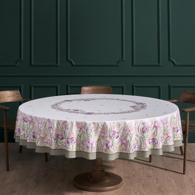 Скатерть круглая "ИРИСЫ" ,d220см, 100% хлопок,твил c пропиткой, белый LEFARD 850-743-25-11