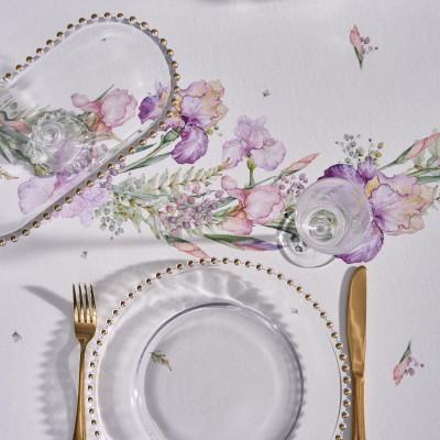 Скатерть круглая "ИРИСЫ" ,d220см, 100% хлопок,твил c пропиткой, белый LEFARD 850-743-25-12