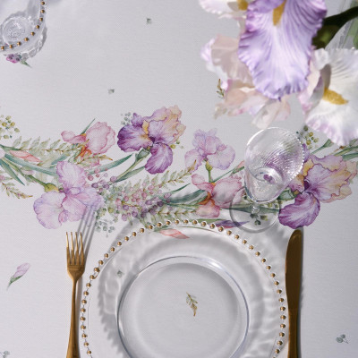 Скатерть круглая "ИРИСЫ" ,d220см, 100% хлопок,твил c пропиткой, белый LEFARD 850-743-25-13