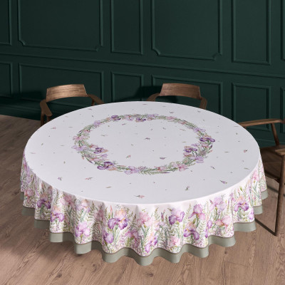 Скатерть круглая "ИРИСЫ" ,d220см, 100% хлопок,твил c пропиткой, белый LEFARD 850-743-25-14