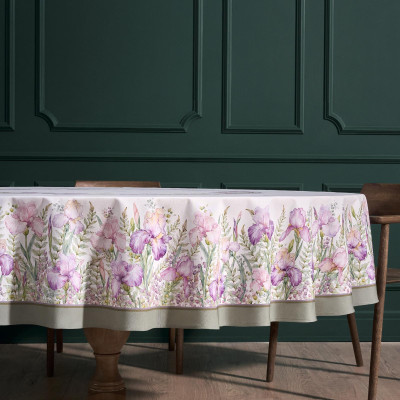 Скатерть круглая "ИРИСЫ" ,d220см, 100% хлопок,твил c пропиткой, белый LEFARD 850-743-25-15