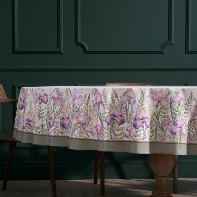 Скатерть круглая "ИРИСЫ" ,d220см, 100% хлопок,твил c пропиткой, белый LEFARD 850-743-25-16