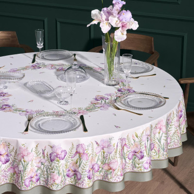 Скатерть круглая "ИРИСЫ" ,d220см, 100% хлопок,твил c пропиткой, белый LEFARD 850-743-25-1