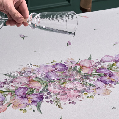 Скатерть круглая "ИРИСЫ" ,d220см, 100% хлопок,твил c пропиткой, белый LEFARD 850-743-25-3