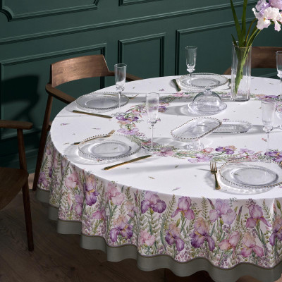 Скатерть круглая "ИРИСЫ" ,d220см, 100% хлопок,твил c пропиткой, белый LEFARD 850-743-25-6