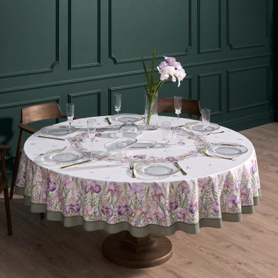 Скатерть круглая "ИРИСЫ" ,d220см, 100% хлопок,твил c пропиткой, белый LEFARD 850-743-25-7