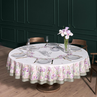 Скатерть круглая "ИРИСЫ" ,d220см, 100% хлопок,твил c пропиткой, белый LEFARD 850-743-25-8