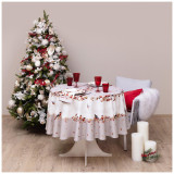 Скатерть круглая "ЛЕСНАЯ СКАЗКА .СНЕГИРИ" 190см , серый ,100% хлопок ,твил с пропиткой LEFARD 850-744-22