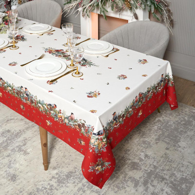 Скатерть " МОРОЗКО.СНЕГИРИ" 140х180см, красный, 100% хлопок, твил пропитка LEFARD 850-745-2-1