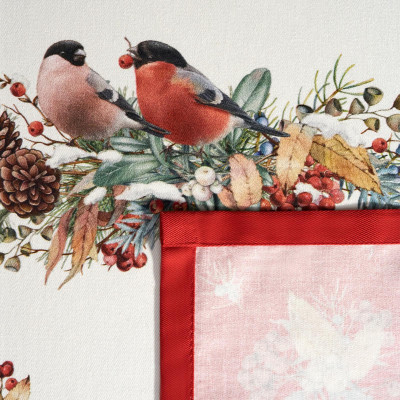 Скатерть " МОРОЗКО.СНЕГИРИ" 140х180см, красный, 100% хлопок, твил пропитка LEFARD 850-745-2-2