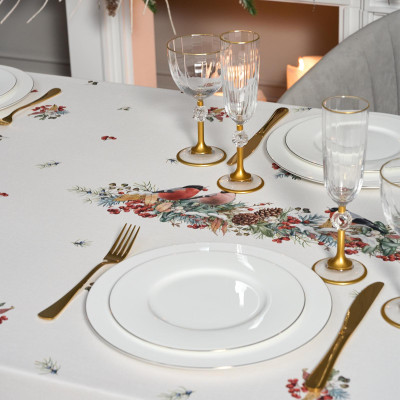 Скатерть " МОРОЗКО.СНЕГИРИ" 140х180см, красный, 100% хлопок, твил пропитка LEFARD 850-745-2-8