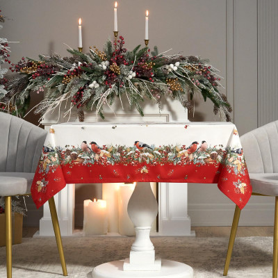 Скатерть " МОРОЗКО.СНЕГИРИ" 110х140см , красный, 100% хлопок, твил пропитка LEFARD 850-745-20-9