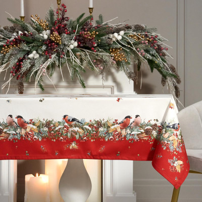 Скатерть " МОРОЗКО.СНЕГИРИ" 110х140см , красный, 100% хлопок, твил пропитка LEFARD 850-745-20-10