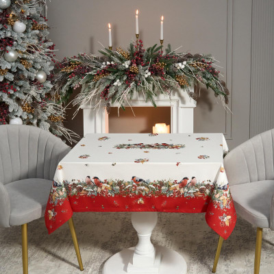 Скатерть " МОРОЗКО.СНЕГИРИ" 110х140см , красный, 100% хлопок, твил пропитка LEFARD 850-745-20-11