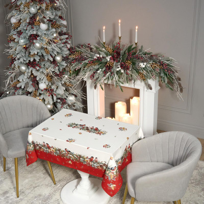 Скатерть " МОРОЗКО.СНЕГИРИ" 110х140см , красный, 100% хлопок, твил пропитка LEFARD 850-745-20-12