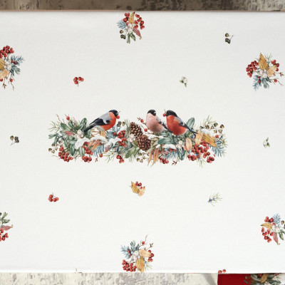 Скатерть " МОРОЗКО.СНЕГИРИ" 110х140см , красный, 100% хлопок, твил пропитка LEFARD 850-745-20-13