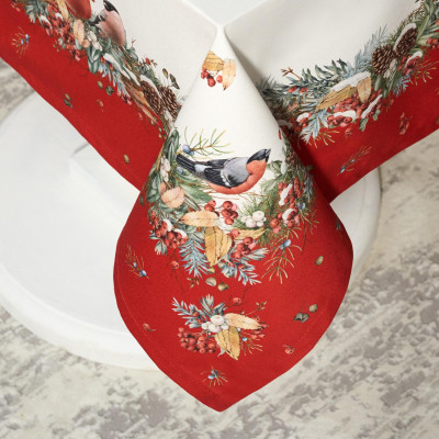 Скатерть " МОРОЗКО.СНЕГИРИ" 110х140см , красный, 100% хлопок, твил пропитка LEFARD 850-745-20-18