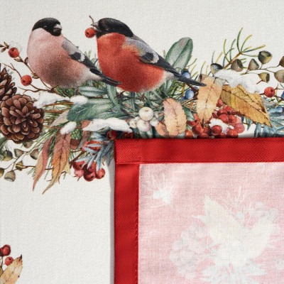 Скатерть " МОРОЗКО.СНЕГИРИ" 110х140см , красный, 100% хлопок, твил пропитка LEFARD 850-745-20-1