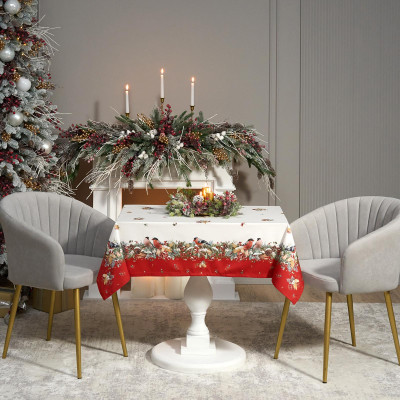 Скатерть " МОРОЗКО.СНЕГИРИ" 110х140см , красный, 100% хлопок, твил пропитка LEFARD 850-745-20