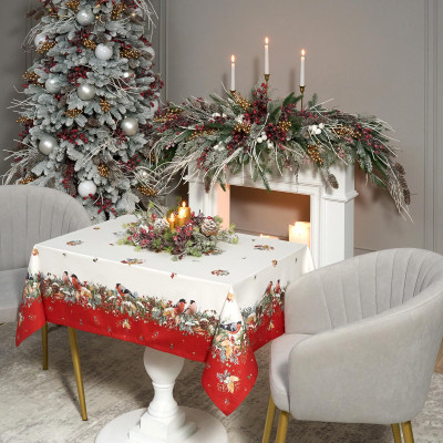 Скатерть " МОРОЗКО.СНЕГИРИ" 110х140см , красный, 100% хлопок, твил пропитка LEFARD 850-745-20-4