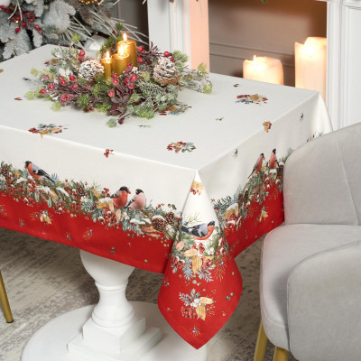 Скатерть " МОРОЗКО.СНЕГИРИ" 110х140см , красный, 100% хлопок, твил пропитка LEFARD 850-745-20-5