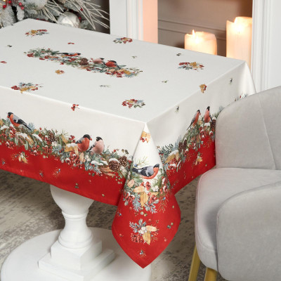 Скатерть " МОРОЗКО.СНЕГИРИ" 110х140см , красный, 100% хлопок, твил пропитка LEFARD 850-745-20-6