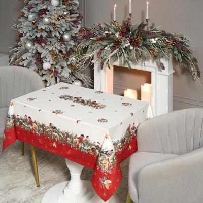 Скатерть " МОРОЗКО.СНЕГИРИ" 110х140см , красный, 100% хлопок, твил пропитка LEFARD 850-745-20-7