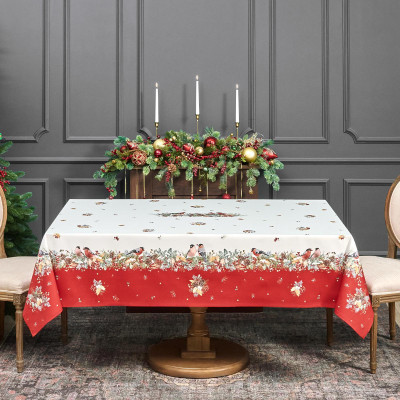 Скатерть " МОРОЗКО.СНЕГИРИ" 160х220см , красный, 100% хлопок, твил пропитка LEFARD 850-745-21-9
